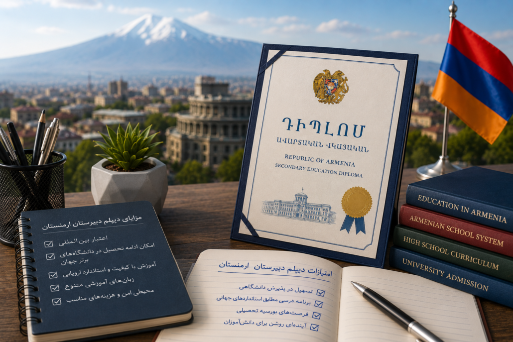 امتیازات دیپلم دبیرستان ارمنستان برای ادامه تحصیل در ارمنستان (راهنمای ۲۰۲۶) 1 امتیازات دیپلم دبیرستان ارمنستان برای ادامه تحصیل در اروپا نسبت به دیپلم ایران