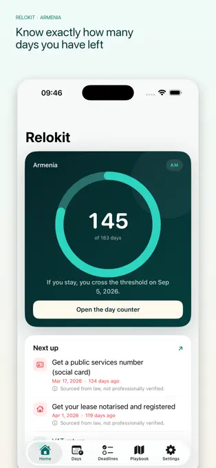 اپلیکیشن رلوکیت (Relokit) 2 نمای رسمی نسخهٔ آیفون رلوکیت و شمارندهٔ روزهای حضور